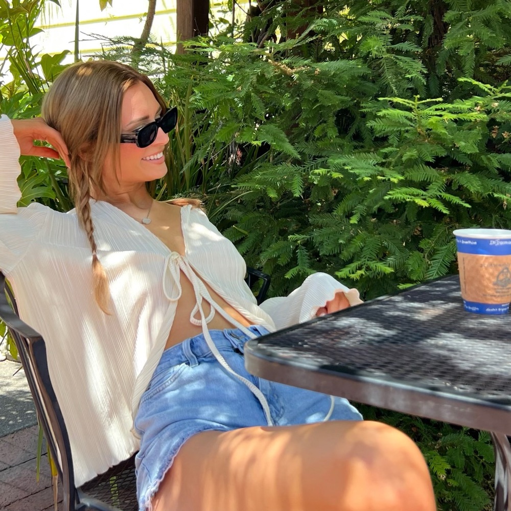 Crinkle long sleeve top